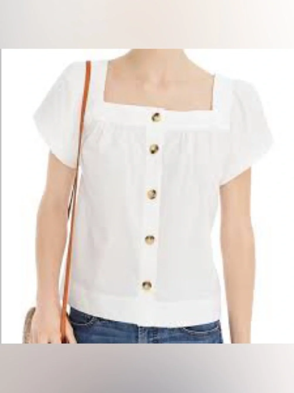 J.Crew Button-Front Square Neck Puff Sleeve Top Cotton Poplin